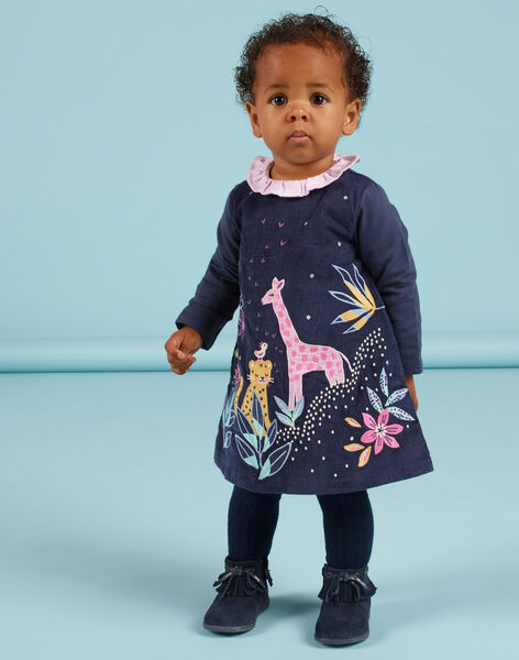 Baby girl navy blue velvet dress with embroidered savannahs MIPLAROB1 / 21WG09O3ROBC202